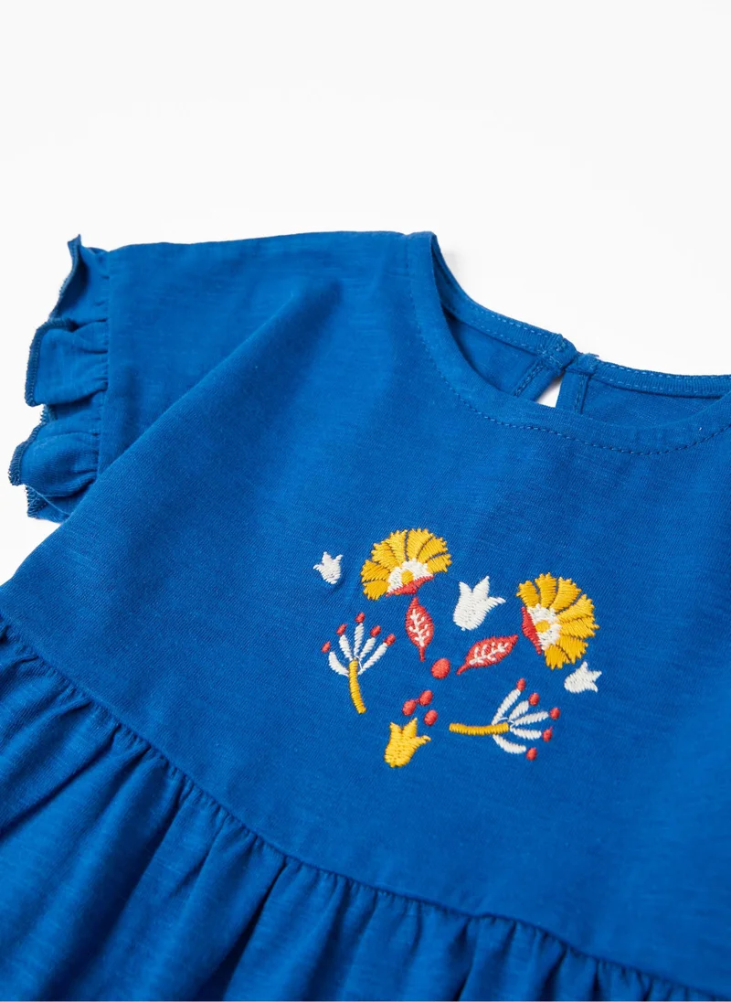 زيبي Zippy Cotton T-Shirt With Flower Embroidery For Baby Girls