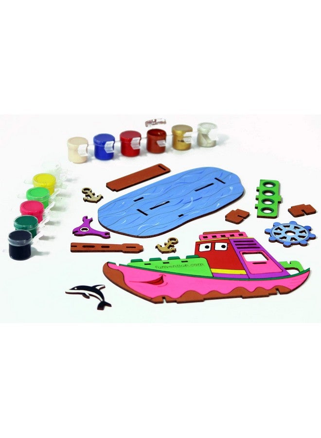 Funvention Ship - 3D Coloring Model - DIY Desk Organizer Pen Stand - STEM Leanring 3D Puzzle Toy - Art, Coloring and Painting Kit for Kids - Birthday Return Gift,3D Mechanical Do IT Yourself Toy - Image 4