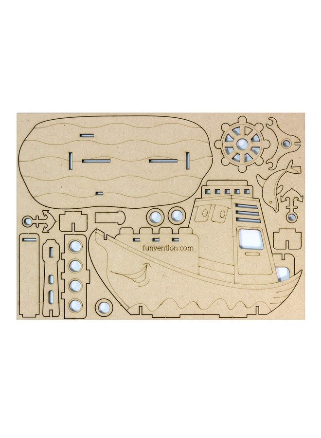 Funvention Ship - 3D Coloring Model - DIY Desk Organizer Pen Stand - STEM Leanring 3D Puzzle Toy - Art, Coloring and Painting Kit for Kids - Birthday Return Gift,3D Mechanical Do IT Yourself Toy - Image 5