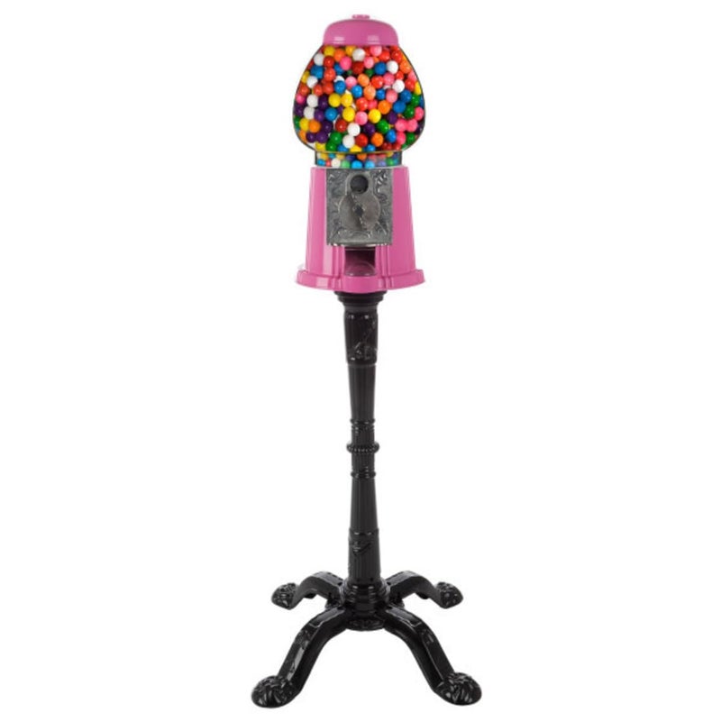 15 Gumball Machine with Stand and Coin Bank  Bubble Gum Machine Candy Dispenser with Glass Globe and Metal Base  Vintage Style Gum Ball Vending Dispenser by Great Northern Popcorn Pink