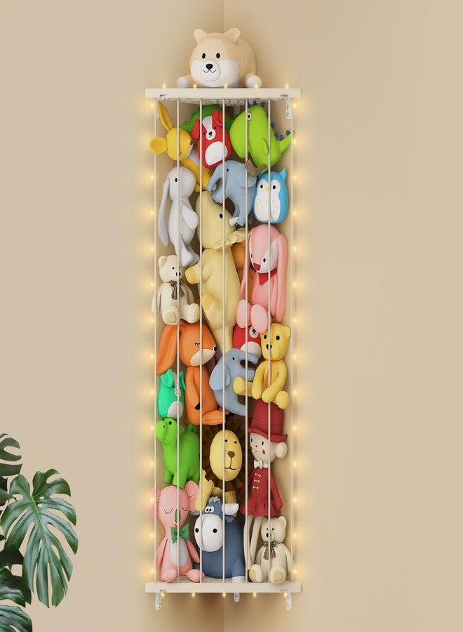 GGUO Stuffed Animal Storage Toy Organizer - Corner Stuff Animal Holder for Kids with Light - Wall r Plush Toys Holder with Length Adjustable for Nursery Playroom Bedroom (Ivory) - Image 1