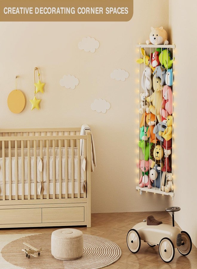 GGUO Stuffed Animal Storage Toy Organizer - Corner Stuff Animal Holder for Kids with Light - Wall r Plush Toys Holder with Length Adjustable for Nursery Playroom Bedroom (Ivory) - Image 5