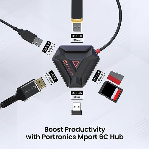 Portronics Mport 6C USB C Hub (6-in-1) Multiport Adapter with HDMI, 3-Port USB 3.0, microSD & SD Card Reader for Laptop, PC, Mac (Black) - Image 2