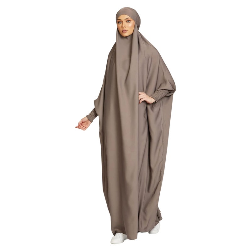 khalat Women's Solid Abaya Muslim Dress One-Piece Full Length Prayer Robe Overall Hijab Thobe Hooded Abaya Dress Grey - Image 2