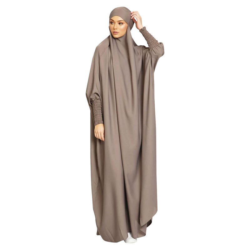 khalat Women's Solid Abaya Muslim Dress One-Piece Full Length Prayer Robe Overall Hijab Thobe Hooded Abaya Dress Grey - Image 1