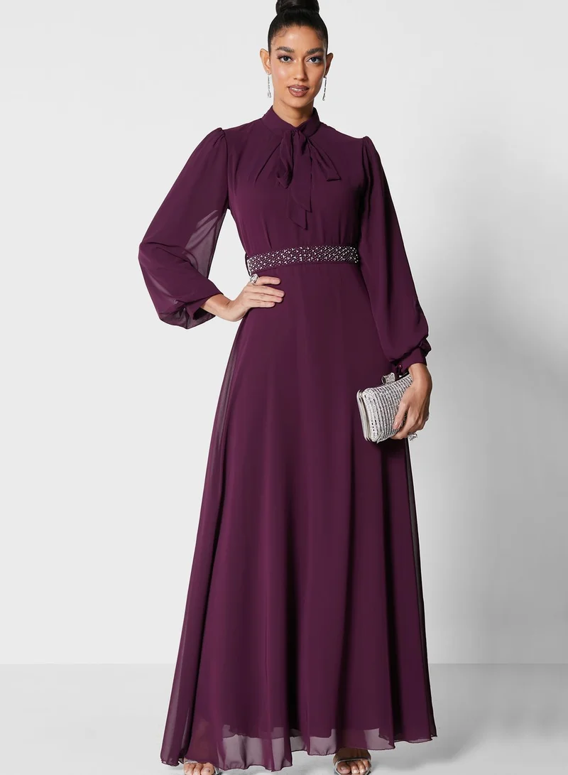 Khizana Embroidered Belt Flare Dress