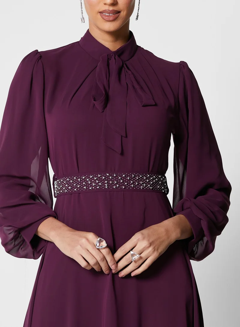 Khizana Embroidered Belt Flare Dress