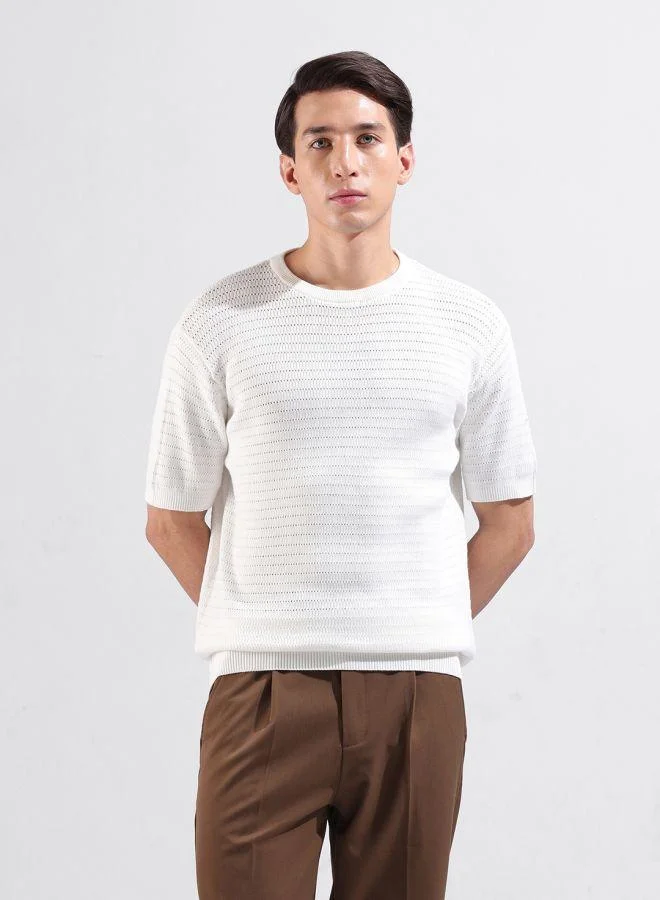 The Indian Garage Co Men Slim Fit Textured Crew Neck Half Sleeves T-Shirt