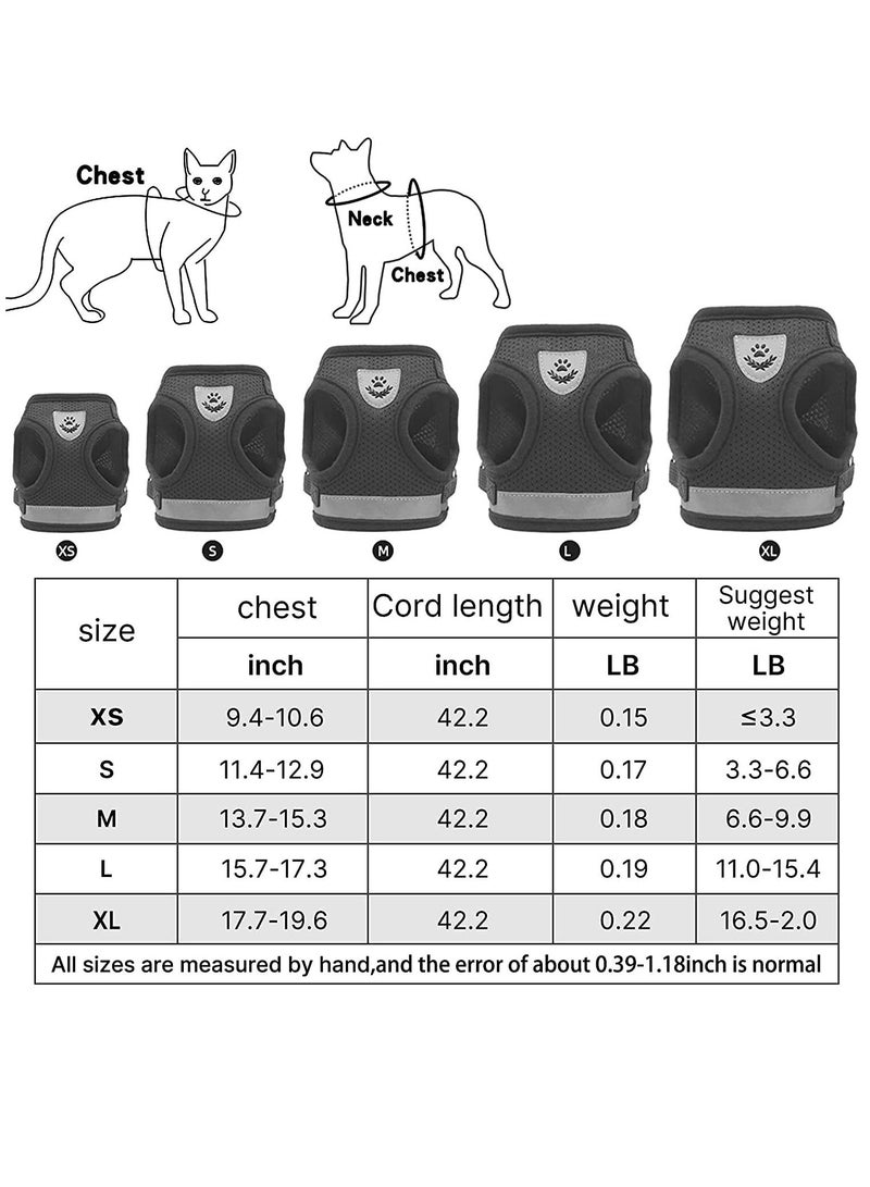 Pet Puppy And Cat Walking Harness And Leash Set, All-Weather Breathable Mesh With Reflective Strips, Suitable For Small Dogs, Cats, Kittens, Rabbits And Puppy Harnesses (Black, XS) - Image 2