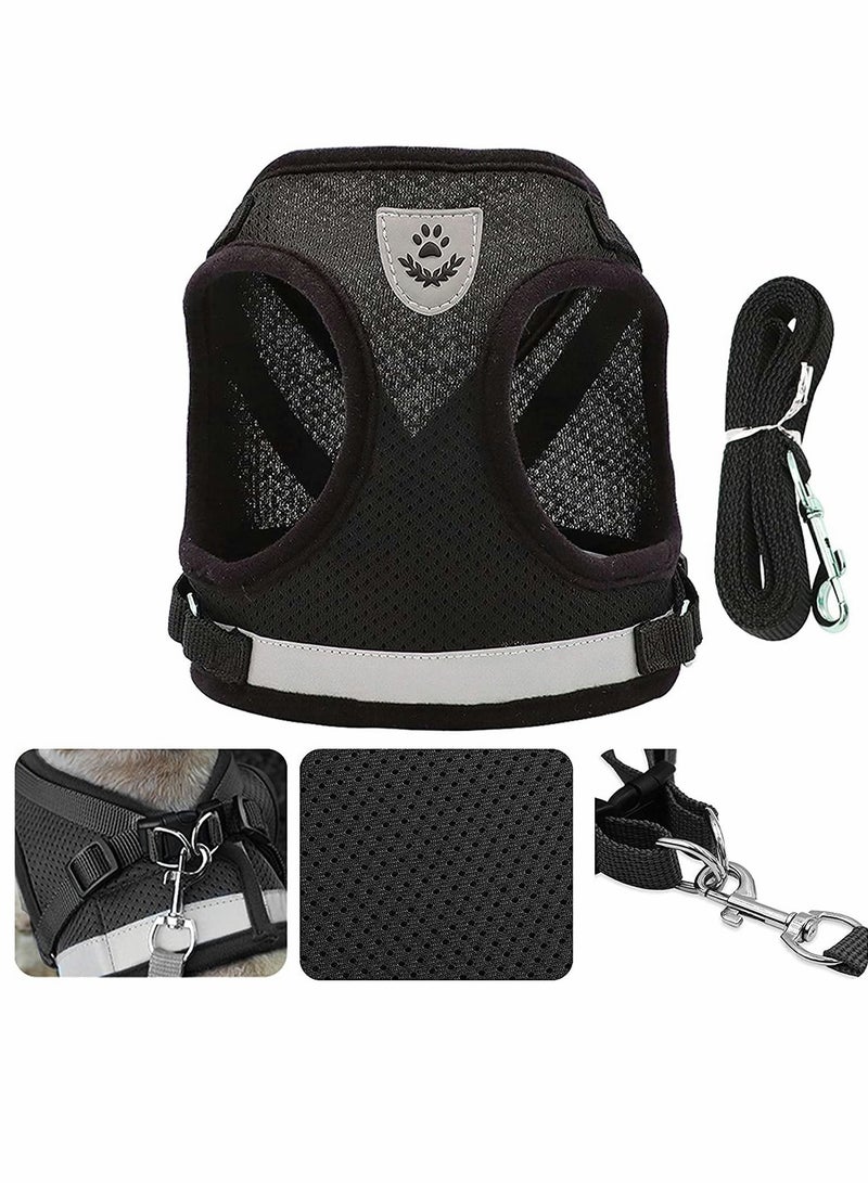 Pet Puppy And Cat Walking Harness And Leash Set, All-Weather Breathable Mesh With Reflective Strips, Suitable For Small Dogs, Cats, Kittens, Rabbits And Puppy Harnesses (Black, XS) - Image 3