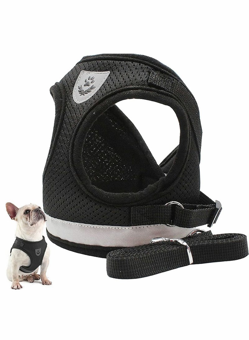 Pet Puppy And Cat Walking Harness And Leash Set, All-Weather Breathable Mesh With Reflective Strips, Suitable For Small Dogs, Cats, Kittens, Rabbits And Puppy Harnesses (Black, XS) - Image 1