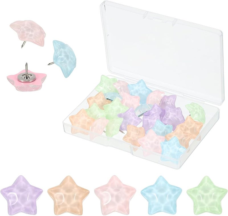 PATIKIL 2.1 x 1.7cm Star Push Pins, 20 Pcs Star Shape Thumb Tacks Cute Decorative Push Pin with Storage Box for Cork Bulletin Boards Photos Wall Maps Office, Ripple Texture Mixed Colors - Image 1