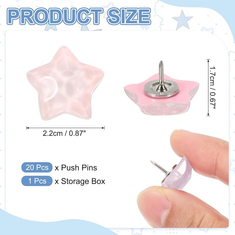 PATIKIL 2.1 x 1.7cm Star Push Pins, 20 Pcs Star Shape Thumb Tacks Cute Decorative Push Pin with Storage Box for Cork Bulletin Boards Photos Wall Maps Office, Ripple Texture Mixed Colors - Image 2