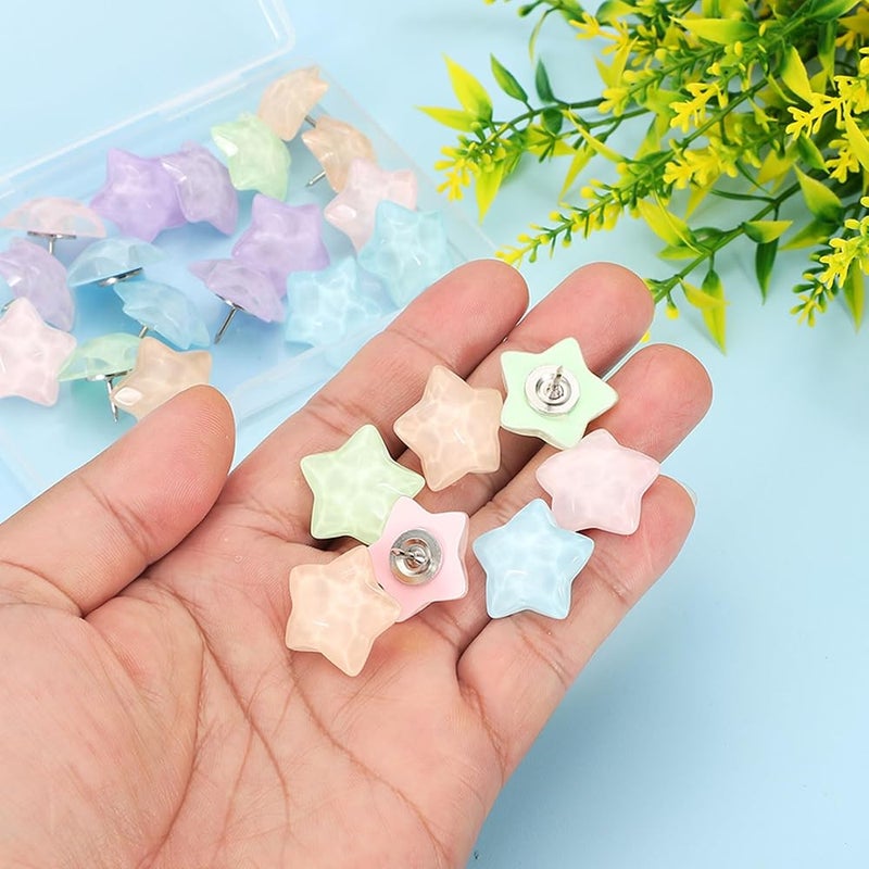 PATIKIL 2.1 x 1.7cm Star Push Pins, 20 Pcs Star Shape Thumb Tacks Cute Decorative Push Pin with Storage Box for Cork Bulletin Boards Photos Wall Maps Office, Ripple Texture Mixed Colors - Image 4