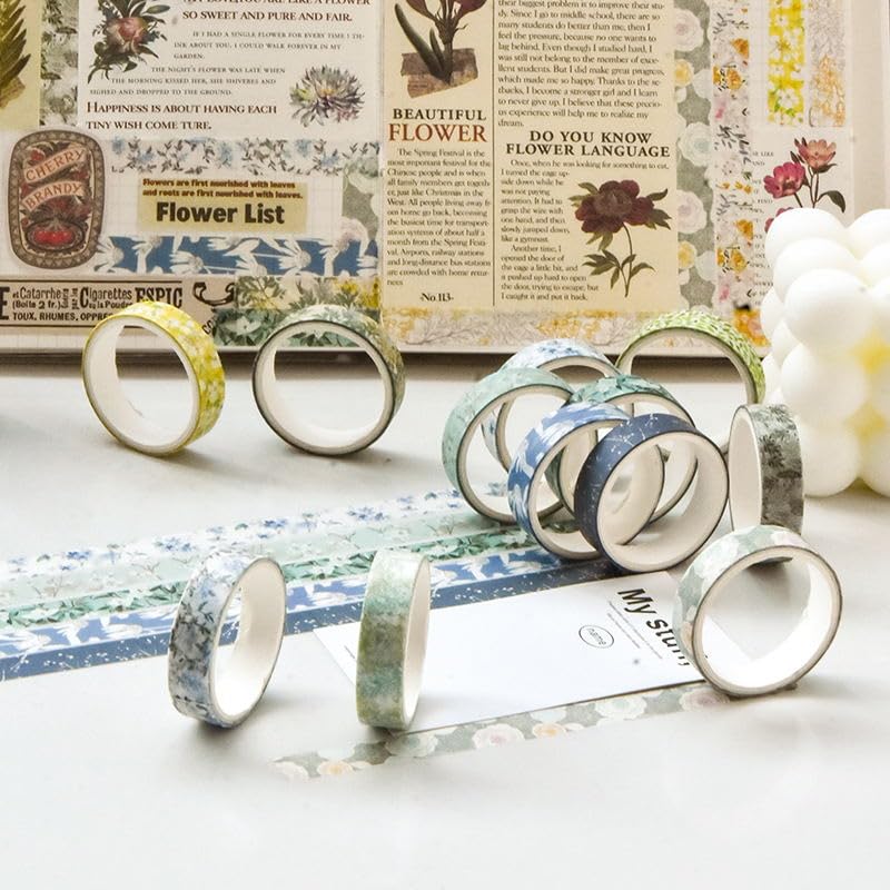 YUBX Flowers Washi Tape Set 30 Rolls Floral Patterns Decorative Skinny Slim Masking Tapes for Arts, DIY Crafts, Journals, Planners, Scrapbook, Wrapping (Greens Thrive) - Image 5