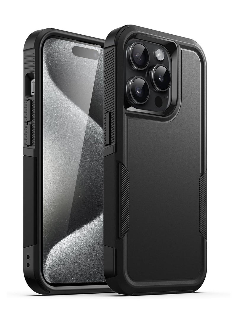 جي تيك حافظة آيفون 15 برو مقاس 6.1 بوصة شديدة التحمل بطبقة مزدوجة حماية قوية، غطاء هاتف متين واقٍ مقاوم للصدمات مع خلفية سوداء غير لامعة - Image 1