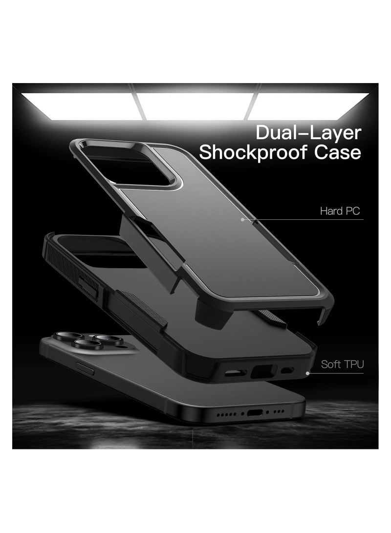 جي تيك حافظة آيفون 15 برو مقاس 6.1 بوصة شديدة التحمل بطبقة مزدوجة حماية قوية، غطاء هاتف متين واقٍ مقاوم للصدمات مع خلفية سوداء غير لامعة - Image 3