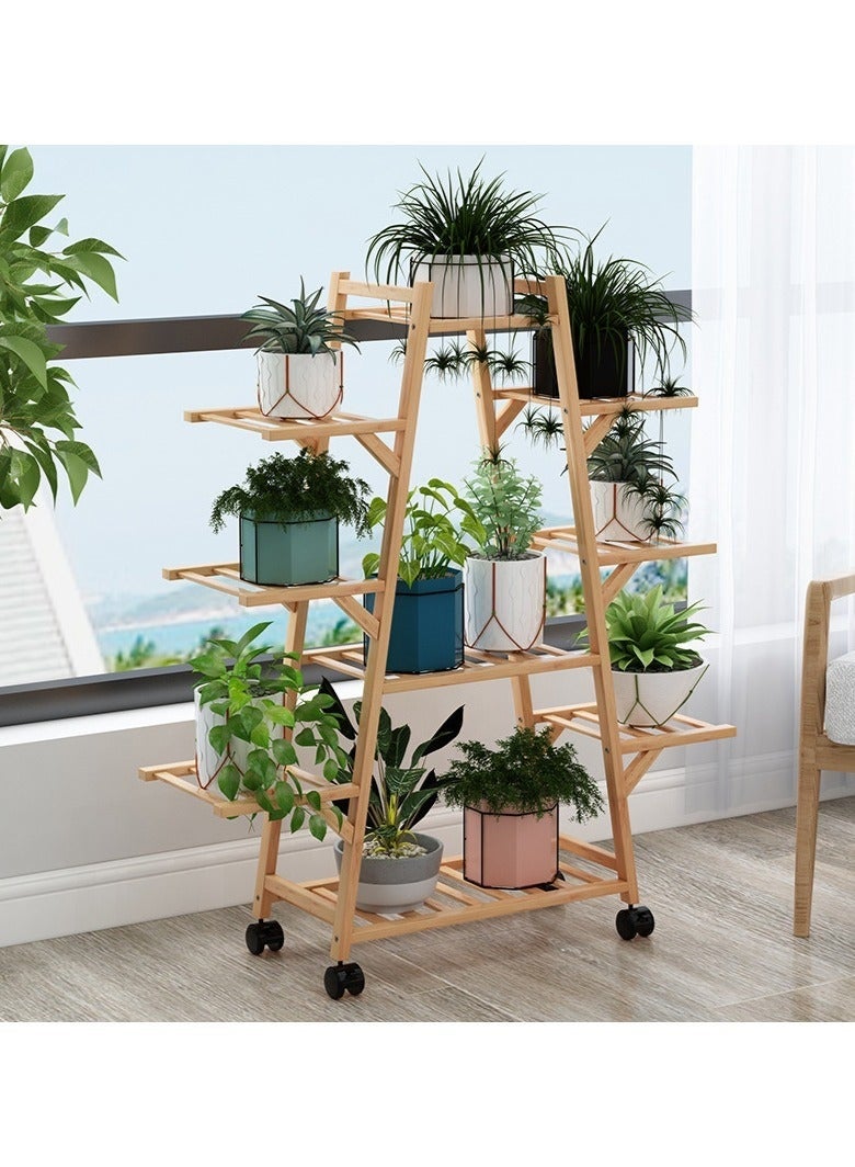 والالا حامل نبات خشبي طويل متحرك للاستخدام الداخلي والخارجي، رف عرض زاوية رف النبات الخشبي، حامل وعاء زراعي متعدد الطبقات مع عجلات لغرفة المعيشة، شرفة حديقة الفناء - Image 1