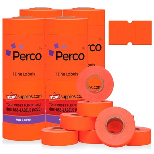 Perco 1 Line Fluorescent Red Labels - 32 Rolls, 4 Sleeves, 32,000 Blank Price and Date Gun Labels for Perco 1 Line Price and Date Guns - Made in USA - Image 1