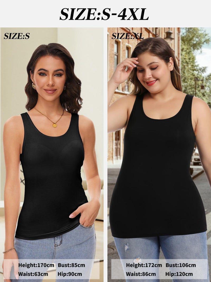 ANYFITTING Tank Tops for Women with Built in Shelf Bra Casual Wide Strap Basic Camisole Sleeveless Top for Yoga Daily Wearing Black L - Image 4