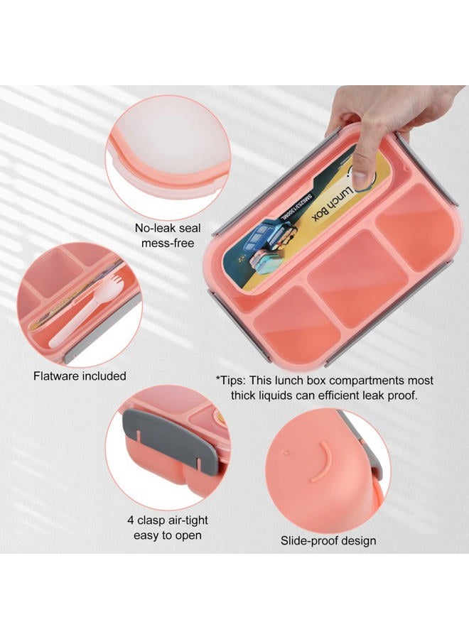 MaMix Bento Box Adult Lunch Box, Lunch Box Kids,Lunch Containers for Adults/Kids/Toddler,1300ML-4 Compartment Bento Lunch Box,with Accessories 4 Pcs Reusable Silicone Cups (Pink) - Image 4