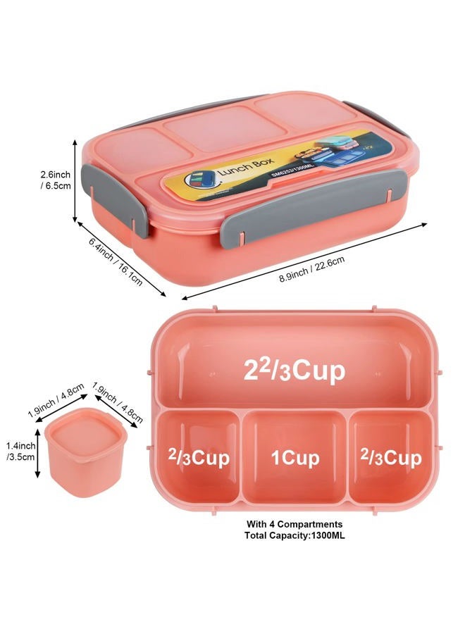 MaMix Bento Box Adult Lunch Box, Lunch Box Kids,Lunch Containers for Adults/Kids/Toddler,1300ML-4 Compartment Bento Lunch Box,with Accessories 4 Pcs Reusable Silicone Cups (Pink) - Image 2