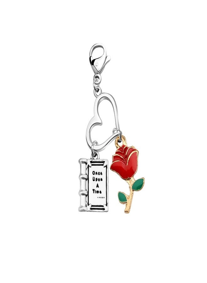 AKTAP Beauty Beast Movie Inspired Earring Rose Belle Charm Jewelry for Princess Fans (B-auty B-ast Movie Inspired Zipper Keychain) - Image 1