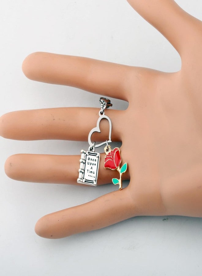 AKTAP Beauty Beast Movie Inspired Earring Rose Belle Charm Jewelry for Princess Fans (B-auty B-ast Movie Inspired Zipper Keychain) - Image 5