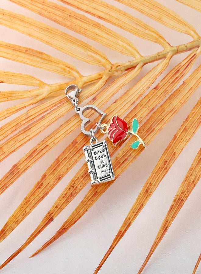 AKTAP Beauty Beast Movie Inspired Earring Rose Belle Charm Jewelry for Princess Fans (B-auty B-ast Movie Inspired Zipper Keychain) - Image 3