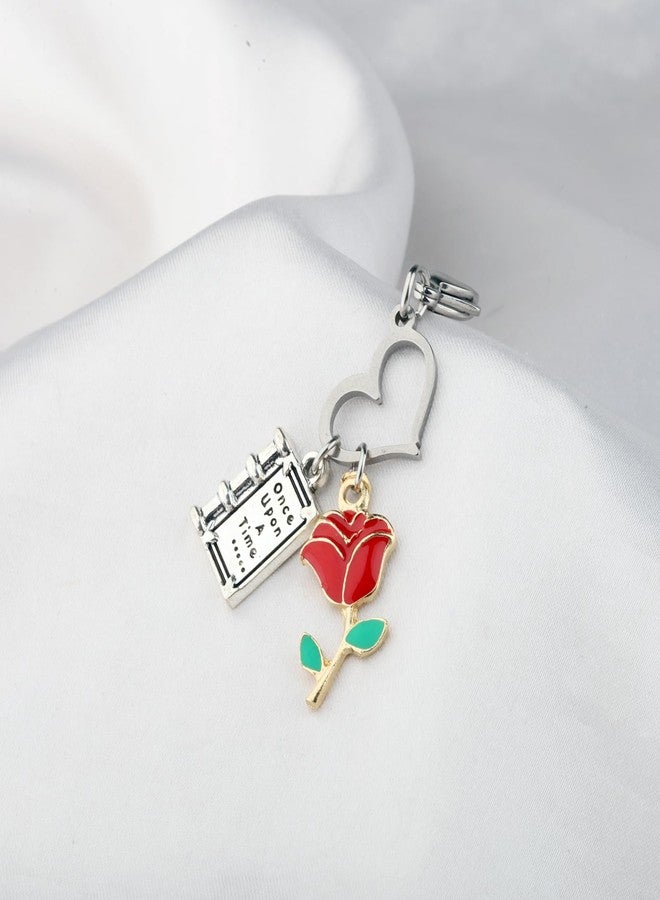 AKTAP Beauty Beast Movie Inspired Earring Rose Belle Charm Jewelry for Princess Fans (B-auty B-ast Movie Inspired Zipper Keychain) - Image 4