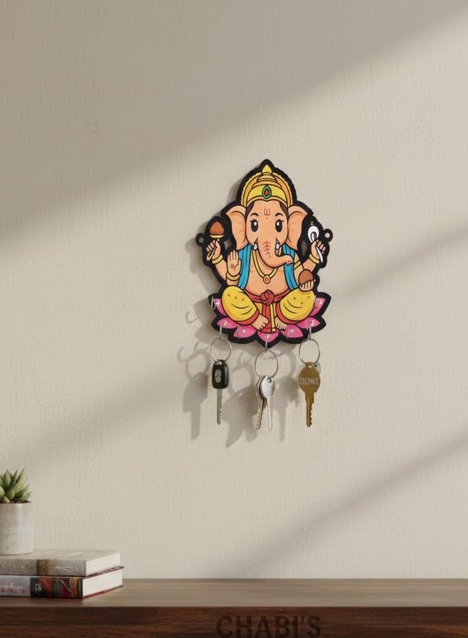RADIQORE Wooden Ganesha Key Holder for Wall Decor - 7 Hook Key Hanger for Home, Office & Living Room - Spiritual Wall Mount Key Organizer Rack - Standard Size (7 x 8 Inches, Multicolor) (Ganesh ji) - Image 1