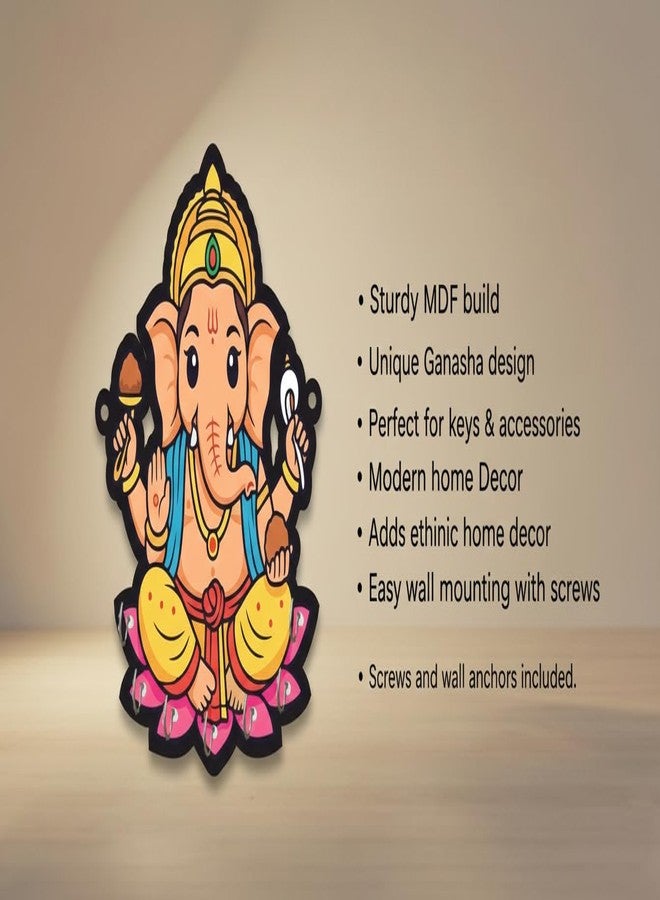 RADIQORE Wooden Ganesha Key Holder for Wall Decor - 7 Hook Key Hanger for Home, Office & Living Room - Spiritual Wall Mount Key Organizer Rack - Standard Size (7 x 8 Inches, Multicolor) (Ganesh ji) - Image 4