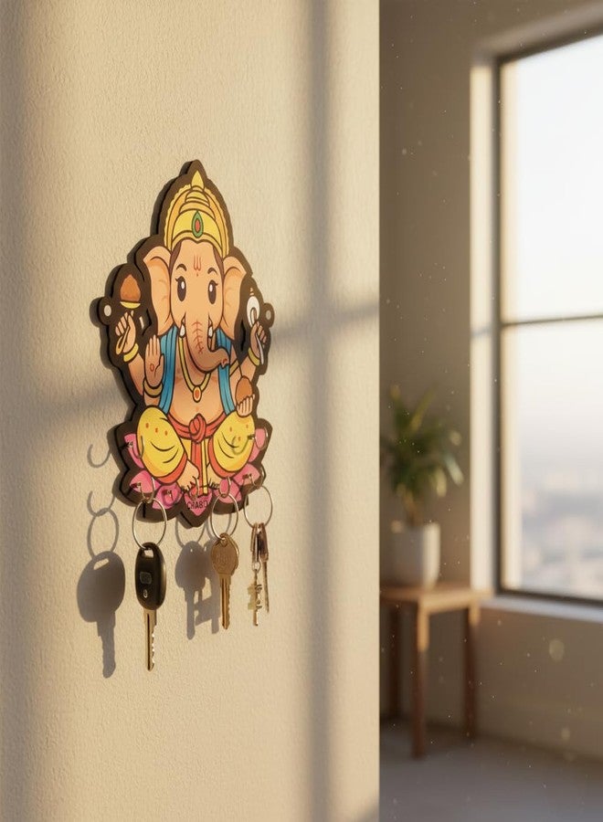 RADIQORE Wooden Ganesha Key Holder for Wall Decor - 7 Hook Key Hanger for Home, Office & Living Room - Spiritual Wall Mount Key Organizer Rack - Standard Size (7 x 8 Inches, Multicolor) (Ganesh ji) - Image 2