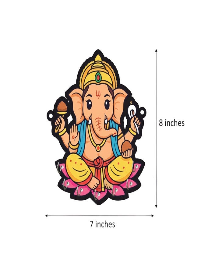 RADIQORE Wooden Ganesha Key Holder for Wall Decor - 7 Hook Key Hanger for Home, Office & Living Room - Spiritual Wall Mount Key Organizer Rack - Standard Size (7 x 8 Inches, Multicolor) (Ganesh ji) - Image 5