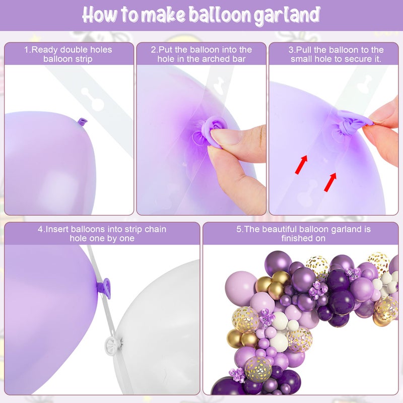 Amandir 150Pcs Purple Balloons Garland Arch Kit, Light Pastel Purple Gold White Confetti Latex Metallic Balloons for Women Birthday Baby Shower Wedding Party Decorations Supplies - Image 3
