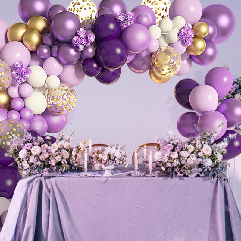 Amandir 150Pcs Purple Balloons Garland Arch Kit, Light Pastel Purple Gold White Confetti Latex Metallic Balloons for Women Birthday Baby Shower Wedding Party Decorations Supplies - Image 4