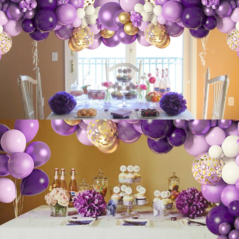 Amandir 150Pcs Purple Balloons Garland Arch Kit, Light Pastel Purple Gold White Confetti Latex Metallic Balloons for Women Birthday Baby Shower Wedding Party Decorations Supplies - Image 5