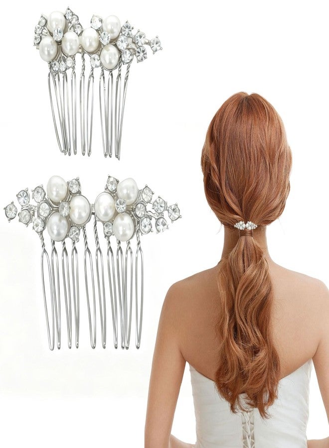 DeepSexual 2Pcs Bridal Pearl Hair Comb and Wedding Hair Accessories with Rhinestone Hair Clip for Women (Silver) - Image 1