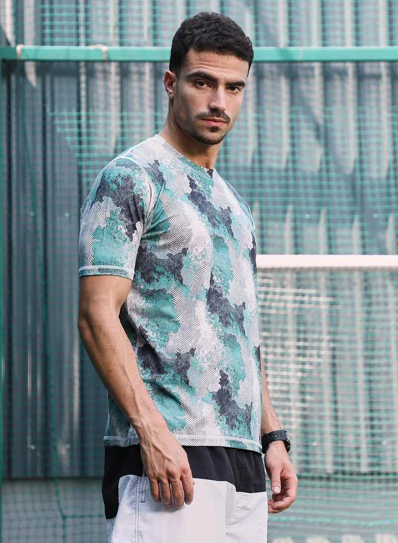 CAHOOT  Men's Forest Green & Charcoal Black Blur-Imprint Activewear T-Shirt for Men | Best Price UAE