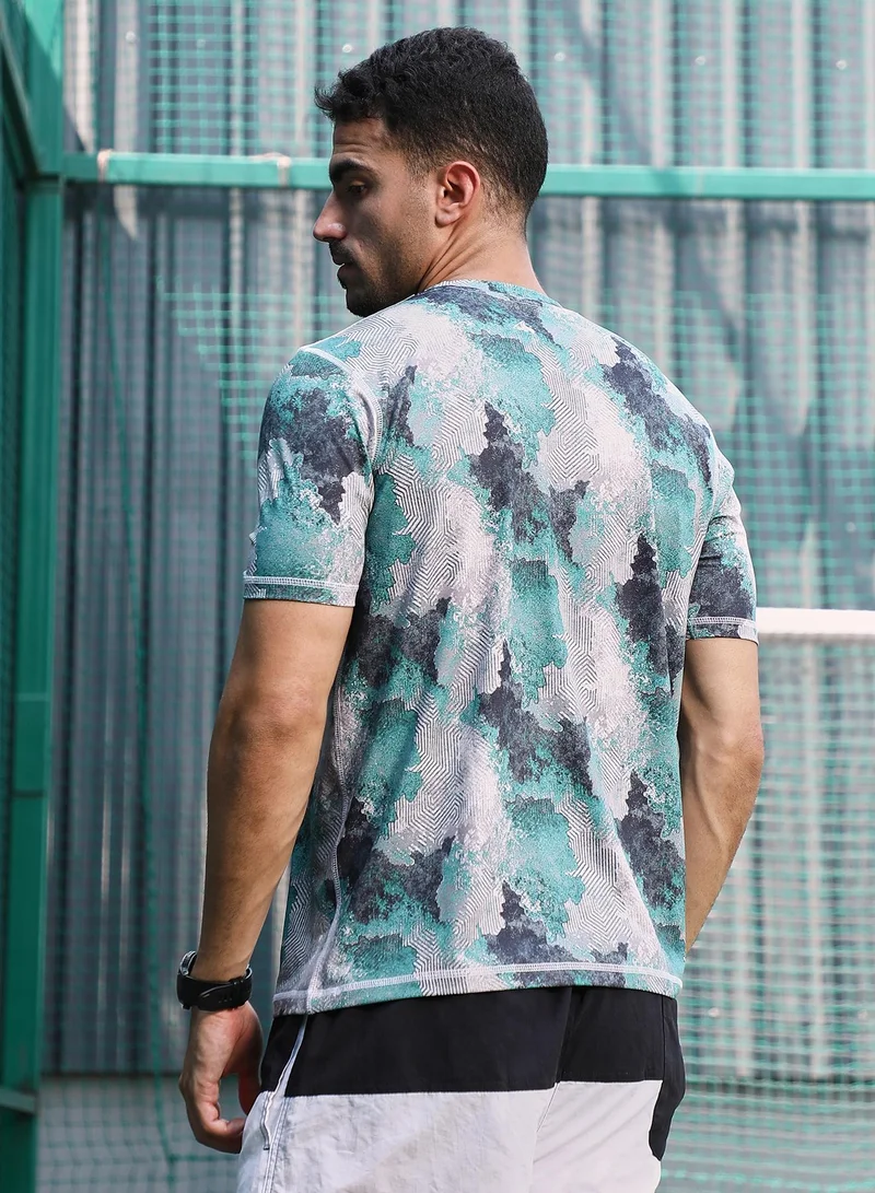 CAHOOT  Men's Forest Green & Charcoal Black Blur-Imprint Activewear T-Shirt for Men | Best Price UAE