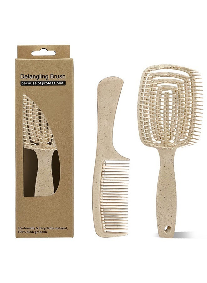 2pcs Hair Brush Boar & Comb Set, Detangling & Styling Anti-Static Bristle Brush Paddle with Ergonomic Handle for Thick Curly Thin Long Short Wet Dry for Men Women Kids - Image 1