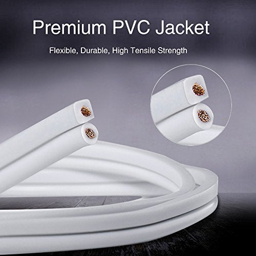 TYUMEN 18 AWG Gauge 2 Conductor Stranded 40 FT Roll Speaker Zip Wire Car Home Audio Cable, 99.95% Oxygen Free Copper Wires, White - Image 3