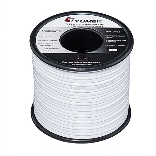 TYUMEN 18 AWG Gauge 2 Conductor Stranded 40 FT Roll Speaker Zip Wire Car Home Audio Cable, 99.95% Oxygen Free Copper Wires, White - Image 1