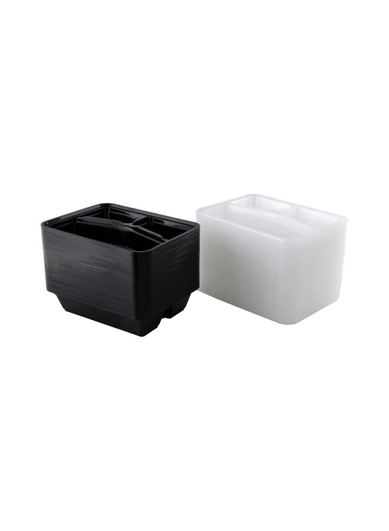 Richoos Disposable Bento Meal Prep Containers, 3-Compartment Black Rectangular Base with Clear Lids, 50-Pack – Microwave & Freezer Safe, Perfect for Portion Control and Food Storage - Image 3