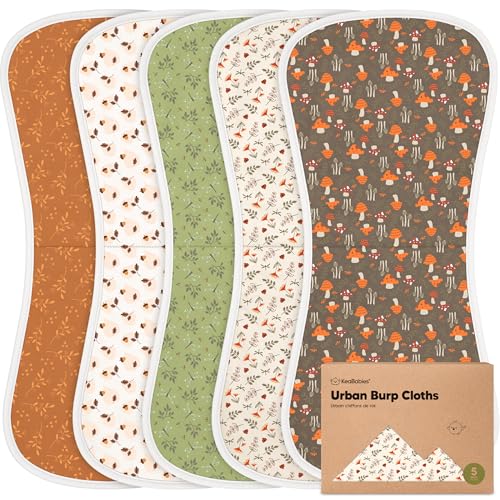 KeaBabies Organic Burp Cloths Baby Boy Girl 5Pack Super Absorbent Cotton Burping Cloths for Babies Soft Plush Newborn Spit Up Rags Infant Towels for Milk Spit Up Unisex Large 21 x 10 Fall Spores - Image 1