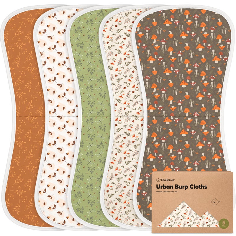 KeaBabies Organic Burp Cloths Baby Boy Girl 5Pack Super Absorbent Cotton Burping Cloths for Babies Soft Plush Newborn Spit Up Rags Infant Towels for Milk Spit Up Unisex Large 21 x 10 Fall Spores - Image 2