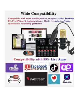 Generic Microphone,Live Sound Card & BM800 Suspension Microphone Kit Broadcasting Recording Condenser Microphone Set Intelligent Volume Audio Mixer Sound Card for Computer PC Live Sound  - Image 2