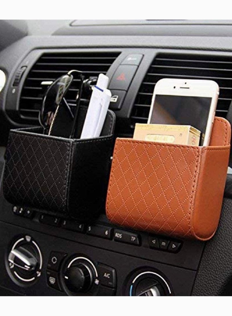 Generic Car Air Vent Storage Bag, Multifunctional Car Pocket Automotive Air Vent Mobile Phone Storage, Pouch Small Bag Organizer Box Holder Set of 2 (Black and Brown) - Image 2