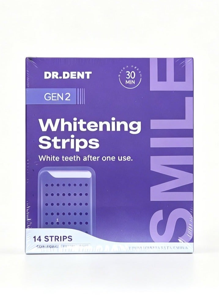 DrDent Purple Teeth Whitening Strips for Sensitive Teeth, Enamel-Safe Color Correcting Tooth Whitener, Effectively Removes Stubborn Stains, Fast Acting & Non-Slip Grip, 14 Strips - Image 1