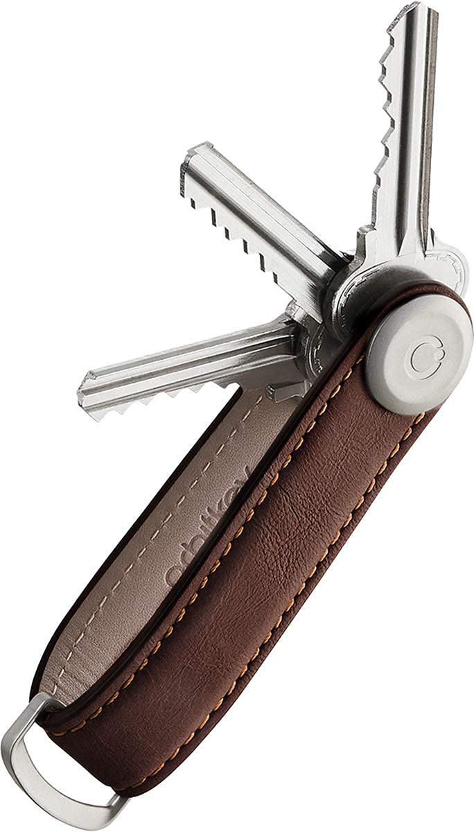 Orbitkey Orbitkey Leather Key Organizer | Durable, Stainless Steel Locking Mechanism, Slim & Quiet Profile | Holds up to 7 Keys, Espresso with Brown Stitching  - Image 1
